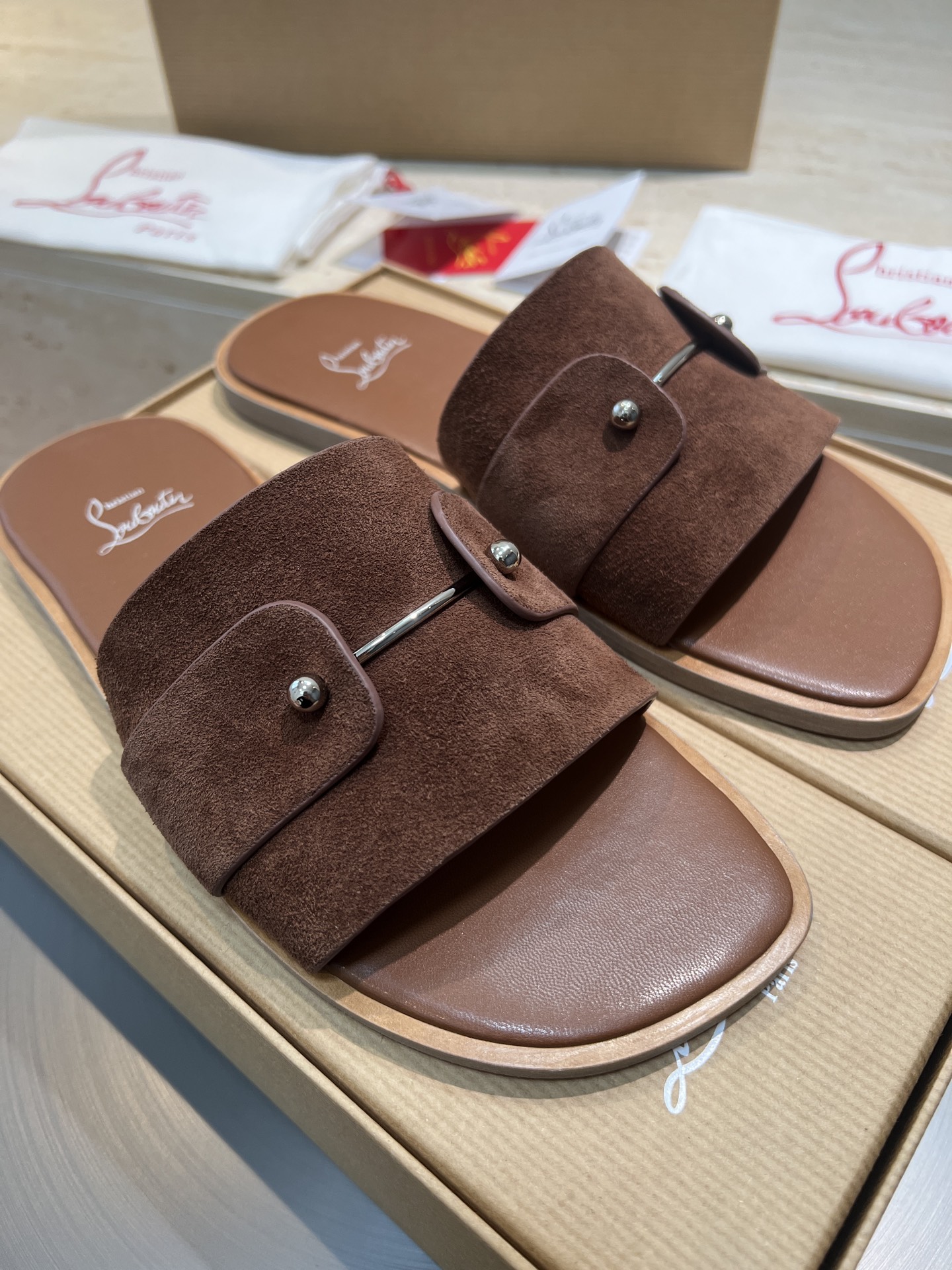 Christian Louboutin Brown Suede Paris Slides | Runway Show Collection 3 i1744727017477 1870 0 1