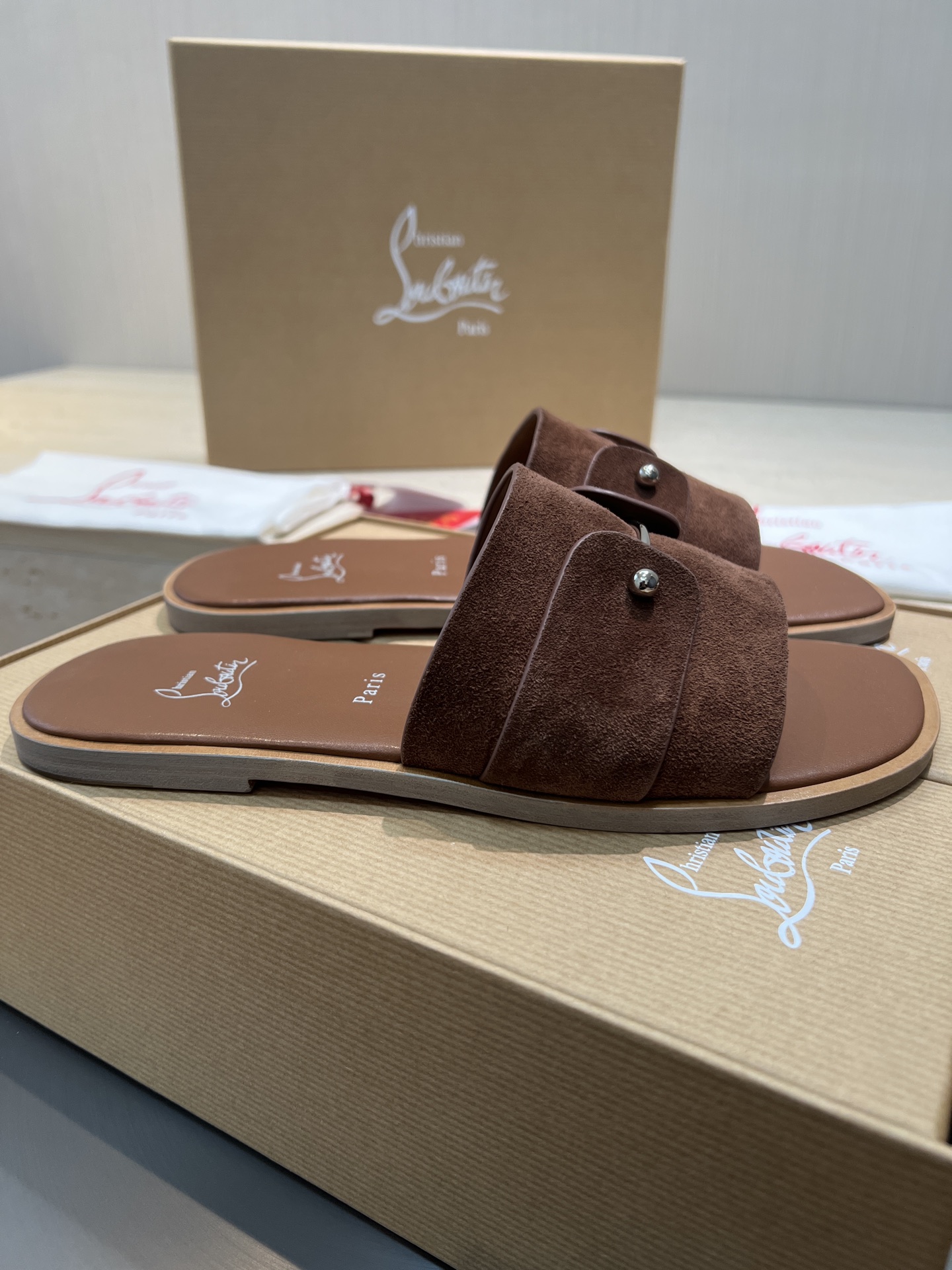 Christian Louboutin Brown Suede Paris Slides | Runway Show Collection 4 i1744727017534 3344 0 2