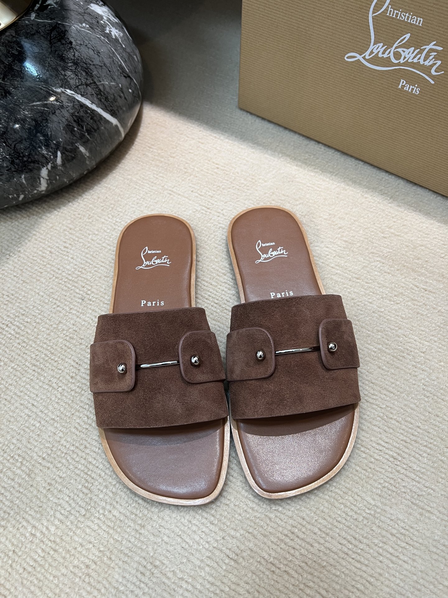 Christian Louboutin Brown Suede Paris Slides | Runway Show Collection 5 i1744727018546 2872 0 3