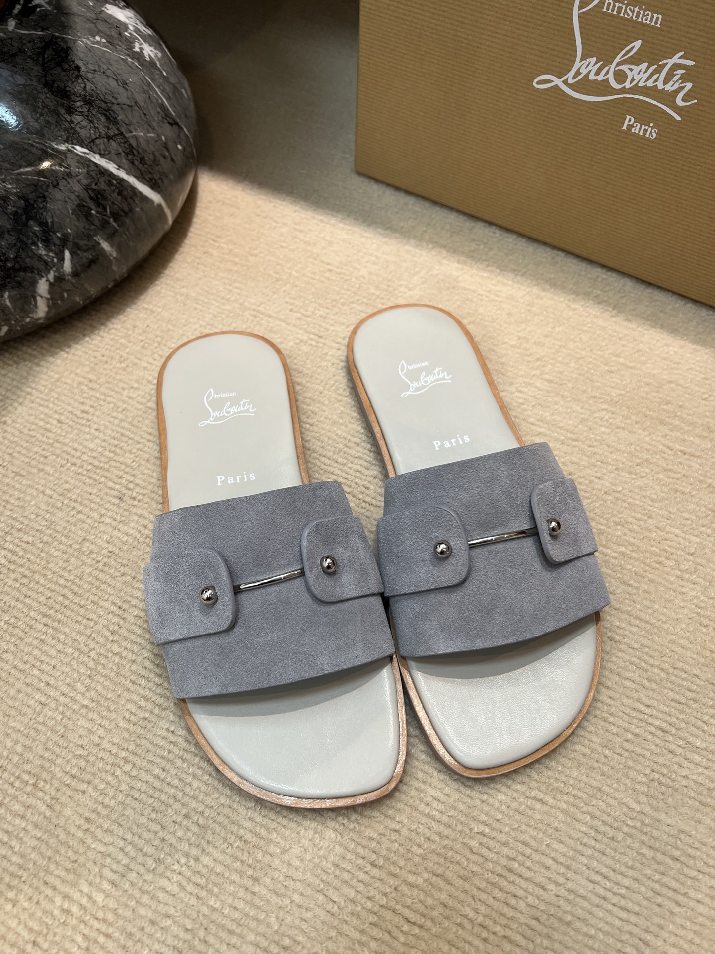 Christian Louboutin Women's Grey Suede Leather Slide Sandals - Size 39-44 5 i1744727316978 9142 0 3