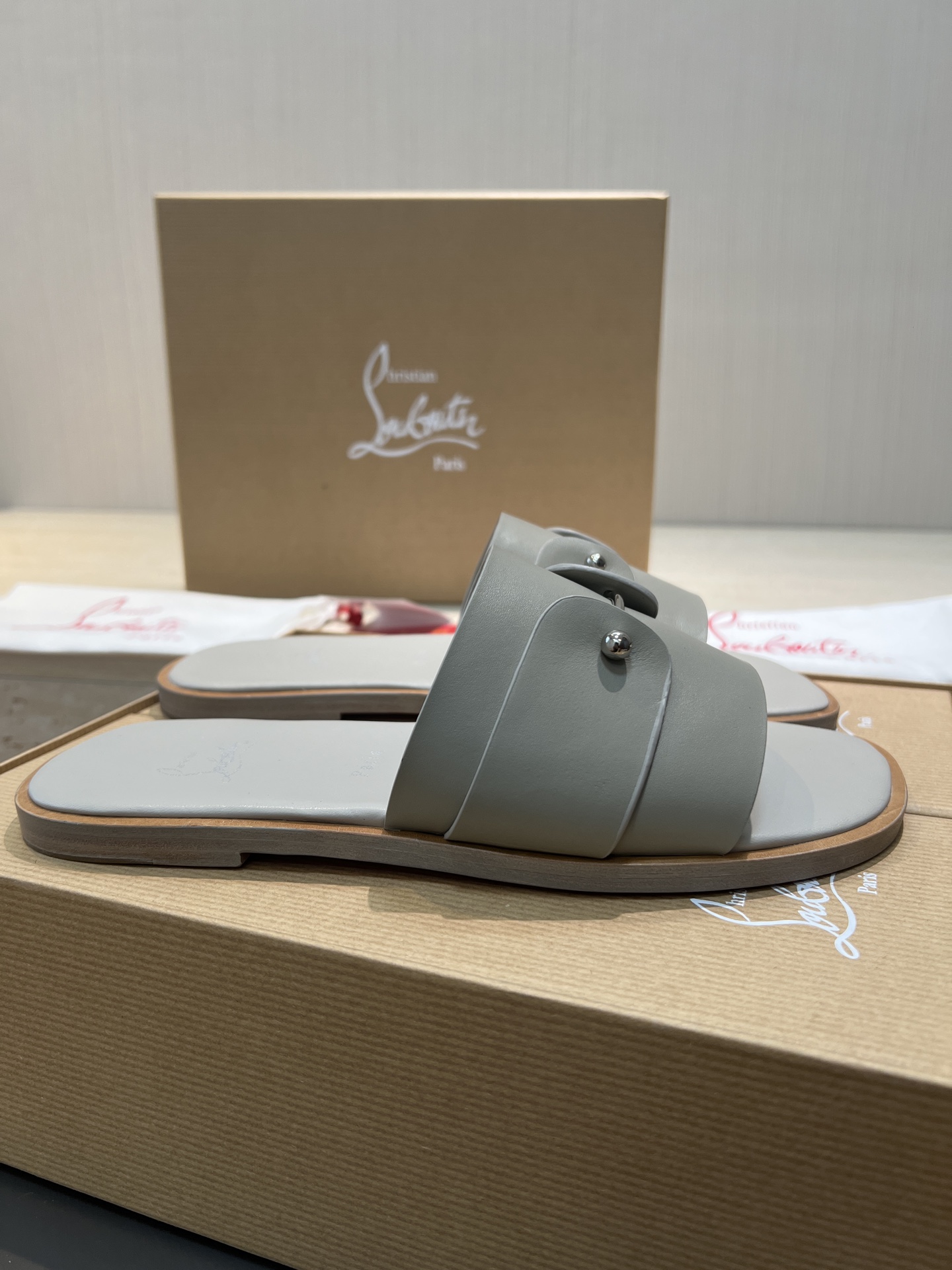 Christian Louboutin Women's Leather Slides Sandals, Beige, Sizes 39-44 5 i1744727488072 7767 0 3