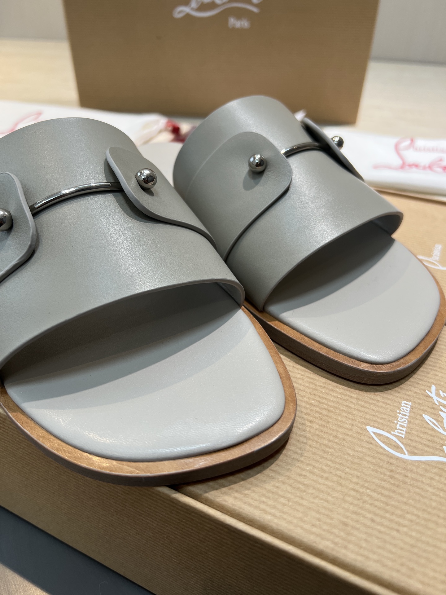 Christian Louboutin Women's Leather Slides Sandals, Beige, Sizes 39-44 3 i1744727488181 4734 0 1