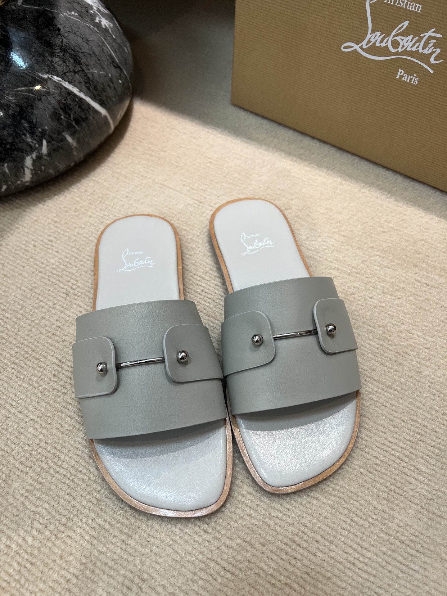 Christian Louboutin Women's Leather Slides Sandals, Beige, Sizes 39-44 6 i1744727488247 1883 0 4