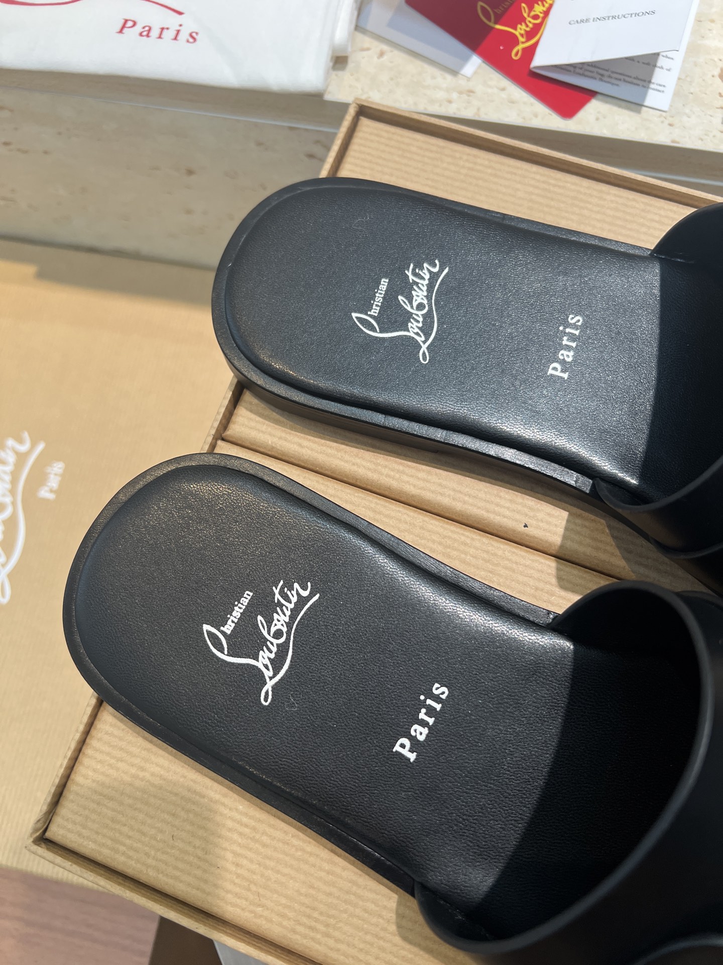 Christian Louboutin Men's Black Leather Paris Slides, Sizes 39-44 5 i1744727527849 3795 0 3