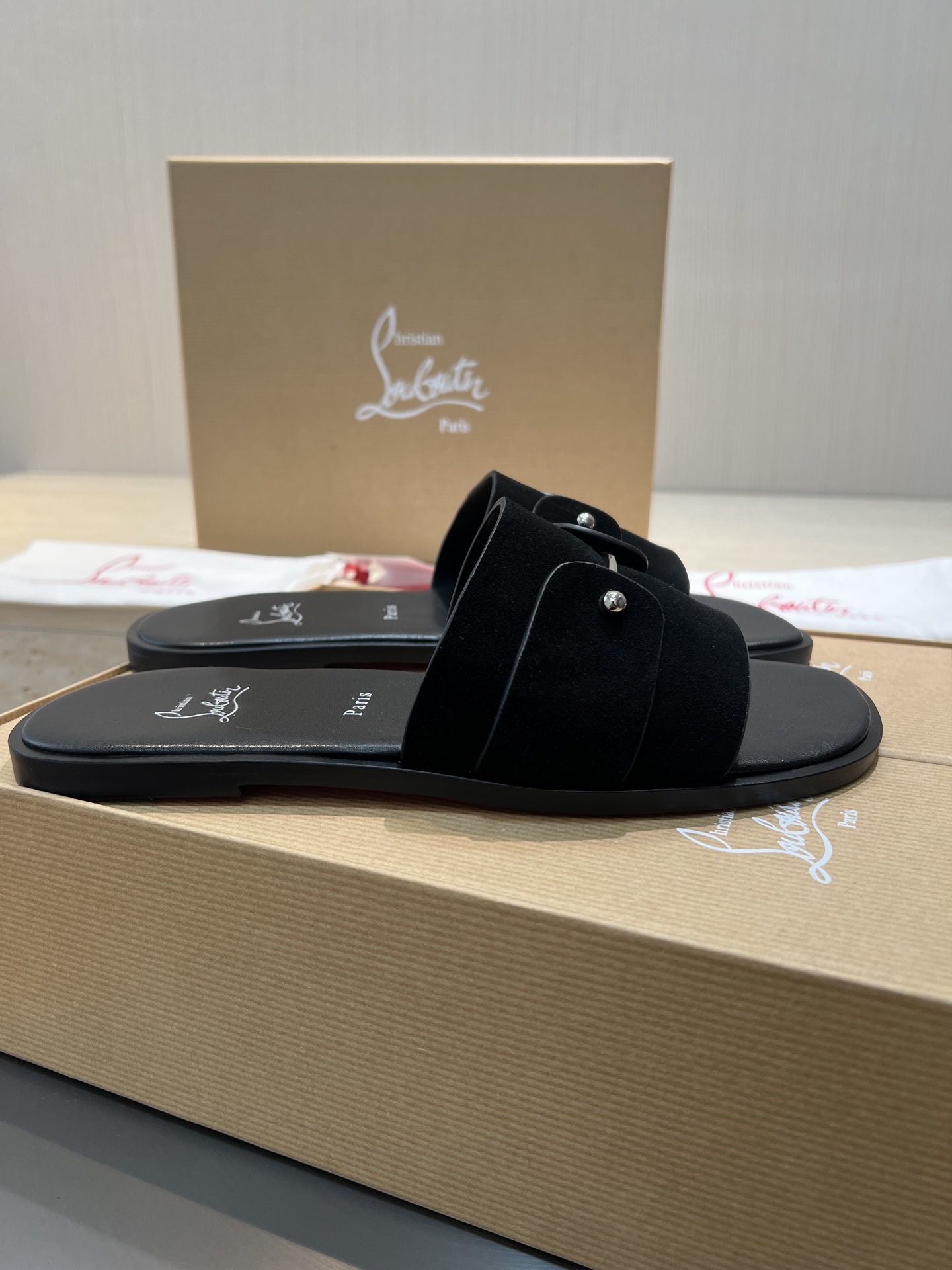 Christian Louboutin Paris Slides in Black Suede Leather - Size 39-44 4 i1744727604832 2047 0 2
