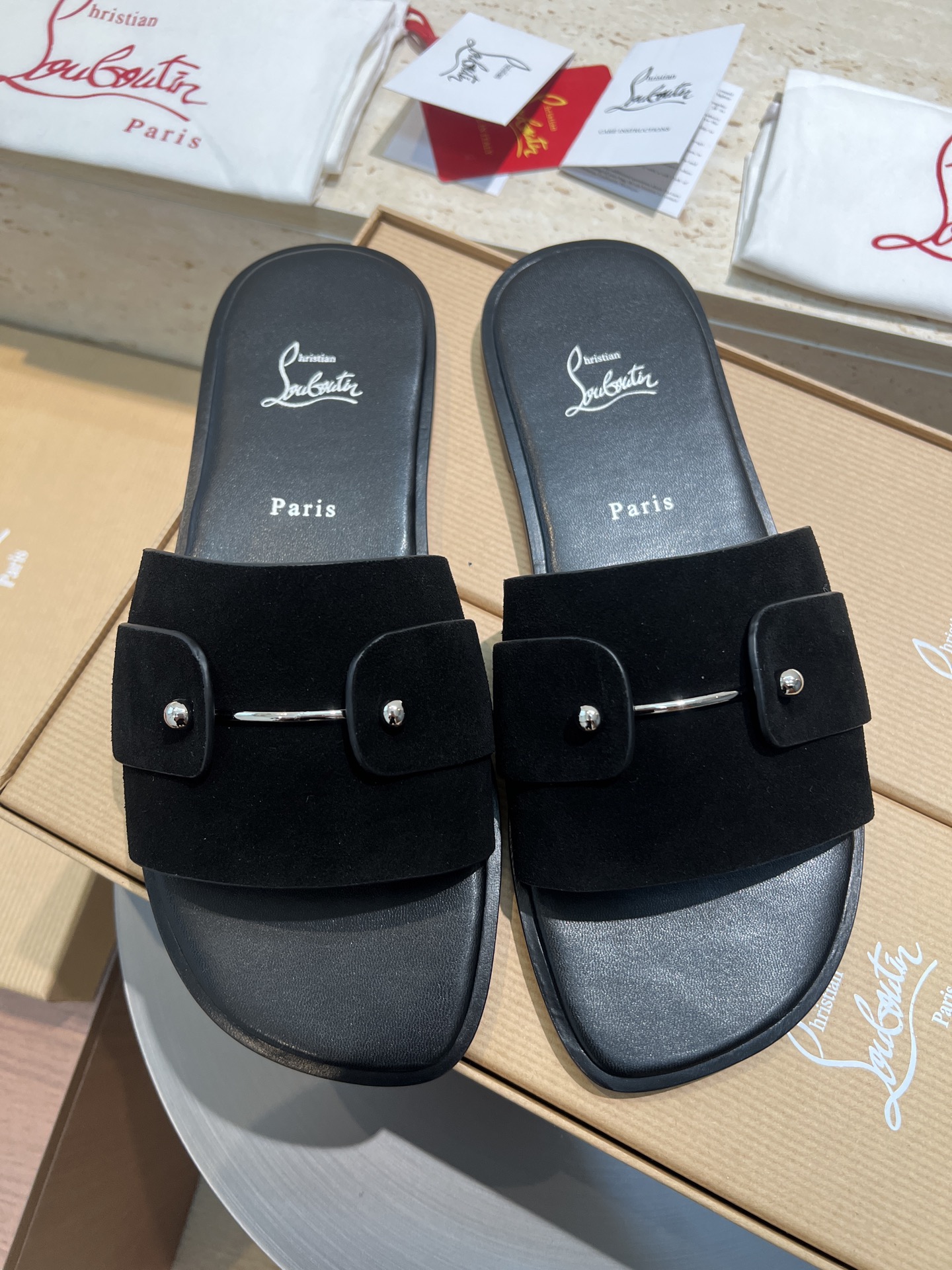 Christian Louboutin Paris Slides in Black Suede Leather - Size 39-44 2 i1744727604832 661 0 0