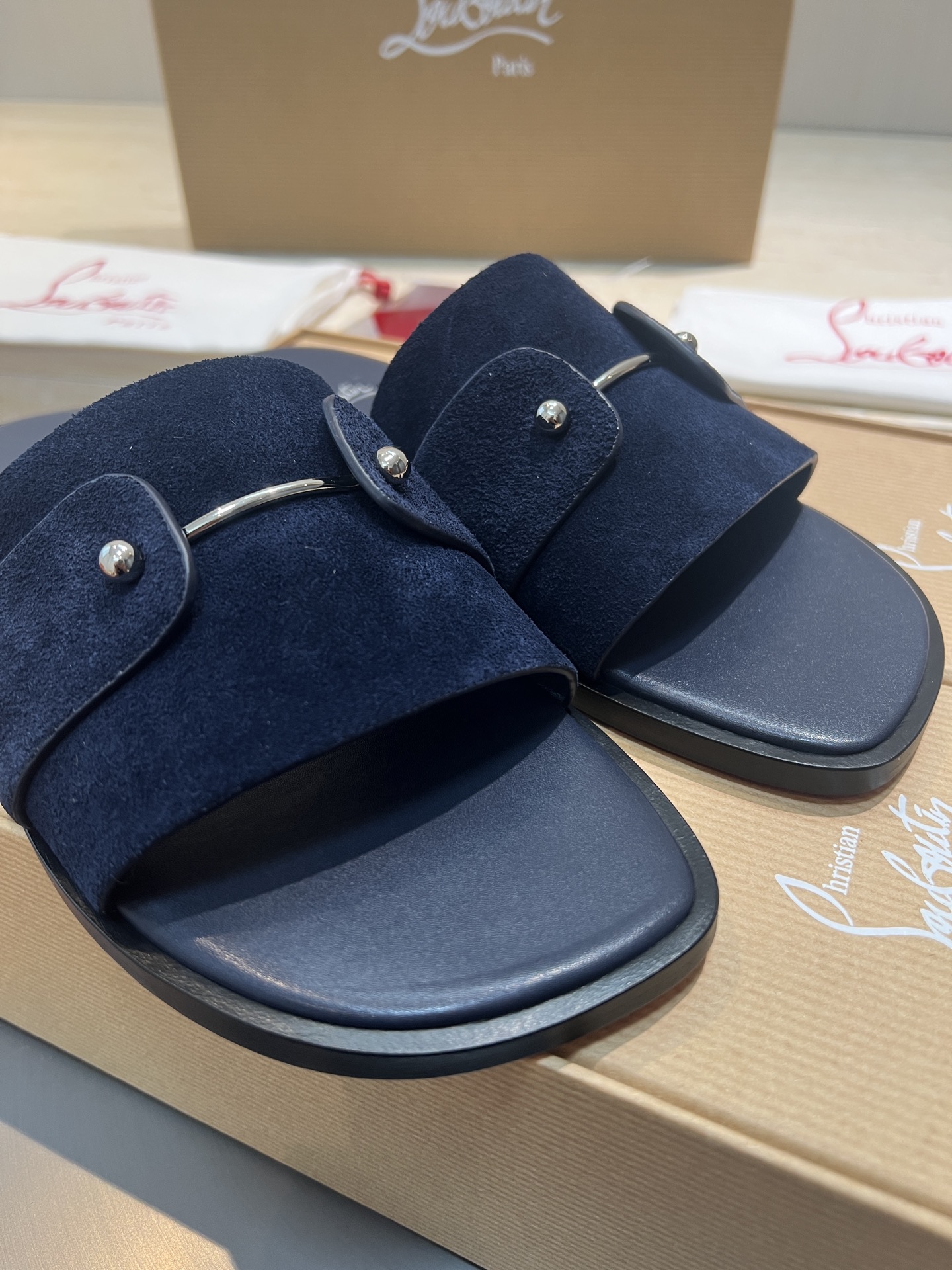 Christian Louboutin Runway Slides in Blue Suede Leather, Sizes 39-44 3 i1744727624214 9897 0 1