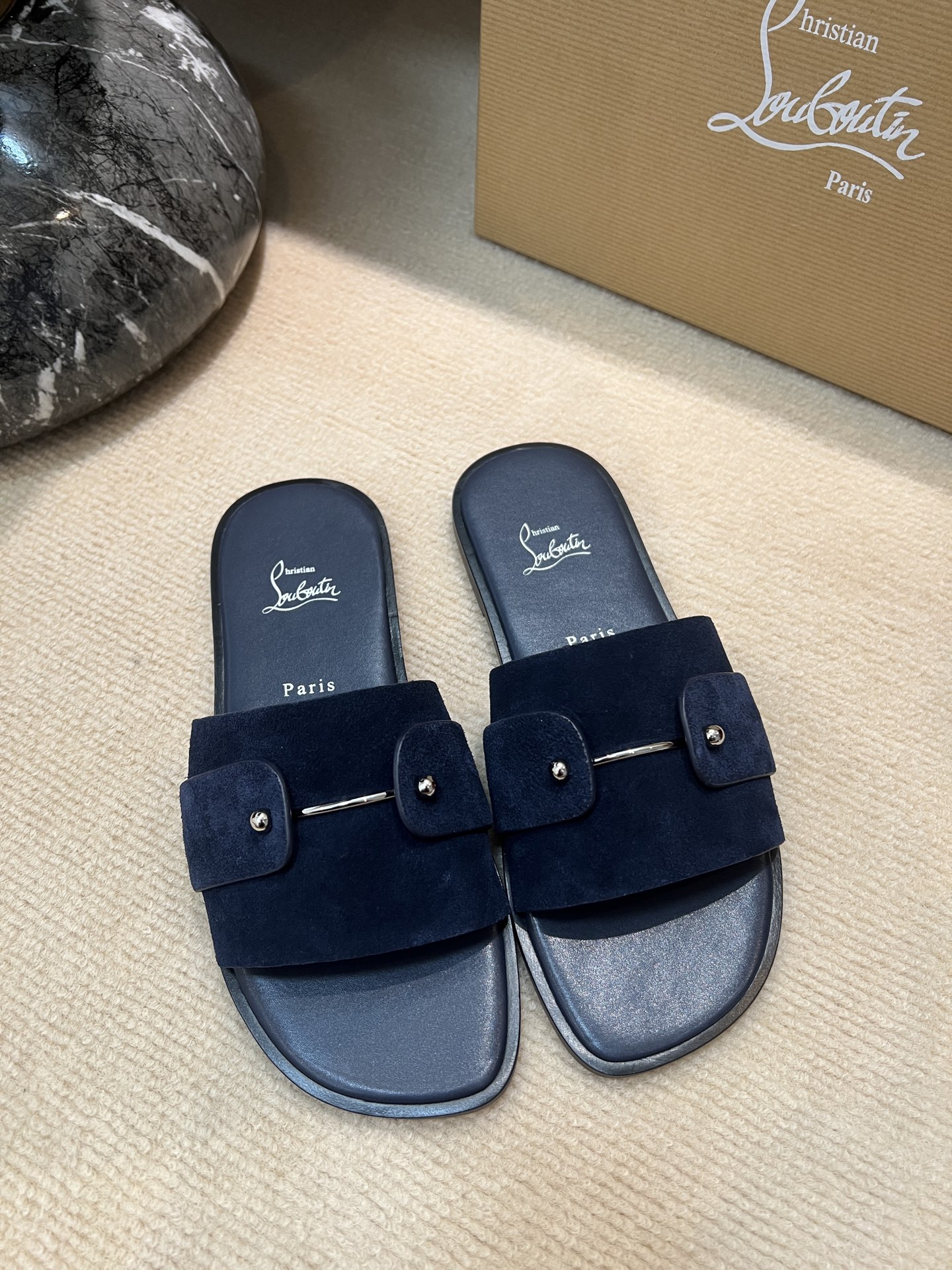 Christian Louboutin Runway Slides in Blue Suede Leather, Sizes 39-44 6 i1744727624342 8462 0 4