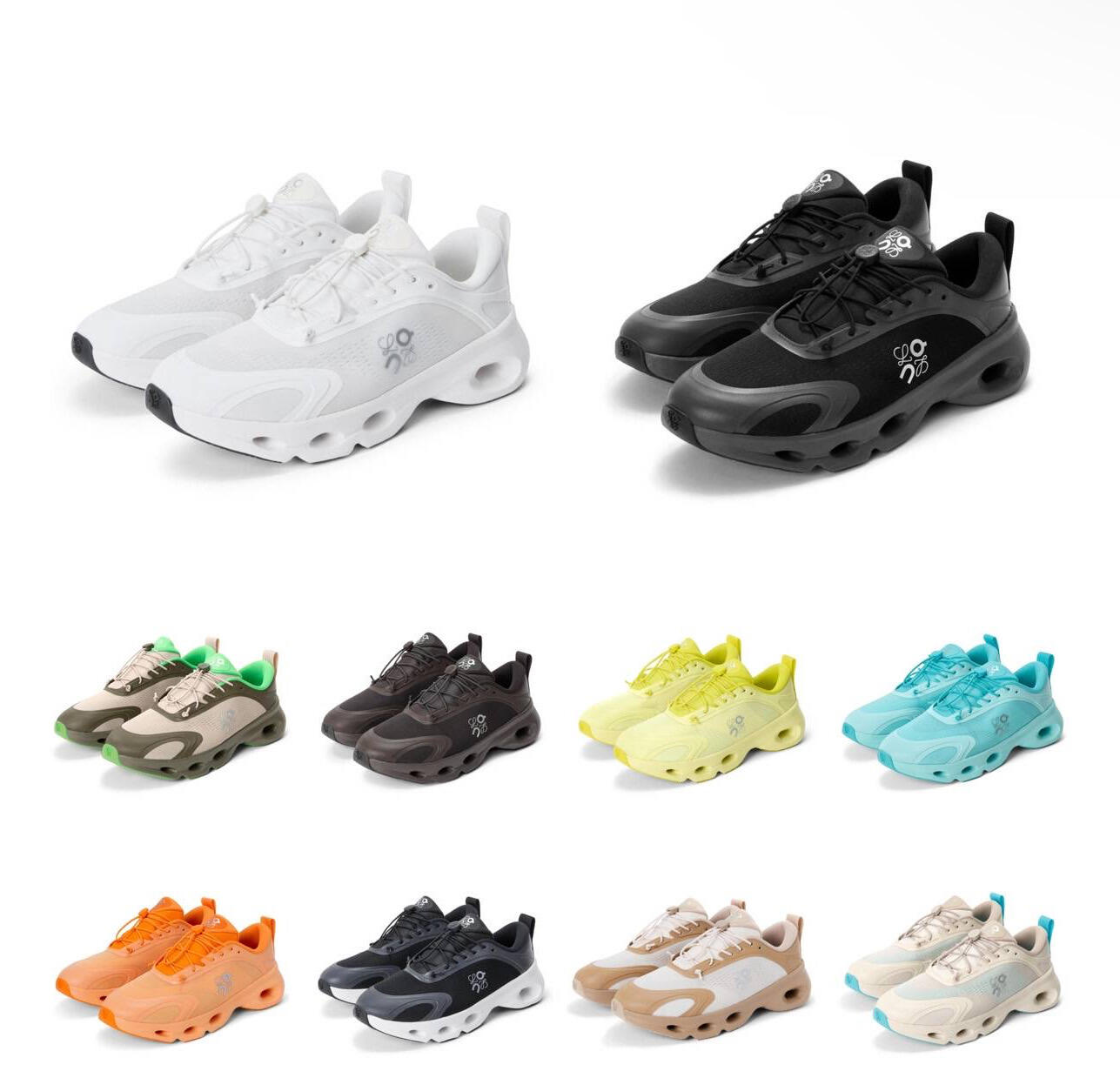 NO:574725,LOEWExOn |Cloudsolo series LOEWExOn |Cloudsolo debuts. As the first new sports shoe model jointly designed by LOEWE and @On, Cloudsolo adopts a sculptural integrated sole and is equipped with an exclusive lace-up buckle inspired by LOEWE's iconic Pebble decoration. Sizes 36-45 (including half sizes),,loewe,loewe,sneakers19860909LOEWExOn |Cloudsolo系列 LOEWExOn |Cloudsolo初次上场 作为LOEWE罗意威与@On昂跑 首度联合设计的崭新运动鞋款,Cloudsolo采用雕塑感一体化鞋底,并配以灵感源自LOEWE罗意威标志性 Pebble装饰的专属系带扣. 尺码36-45（含半码）,,loewe,loewe,sneakers,Men's shoes