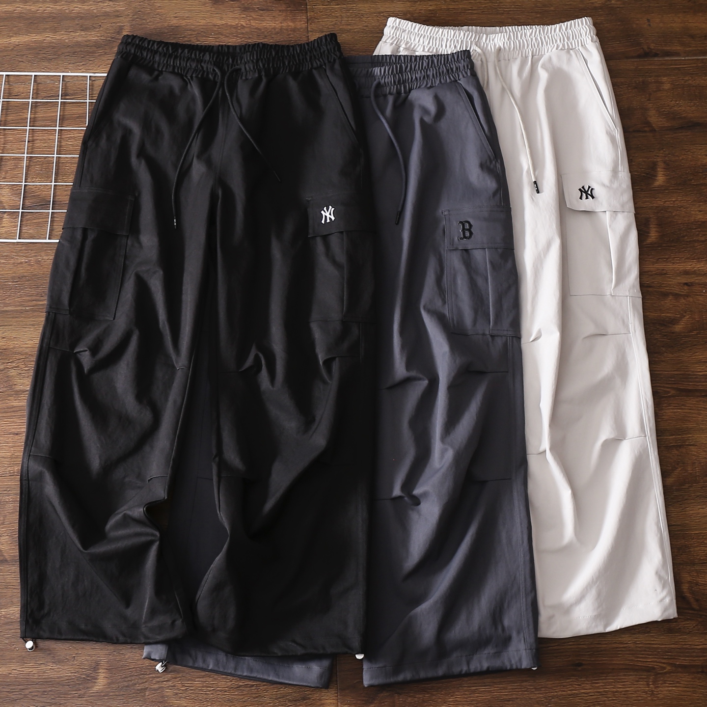 MLB NY Couple Style Cargo Pants, Casual Elastic Waist Straight Leg Sweatpants