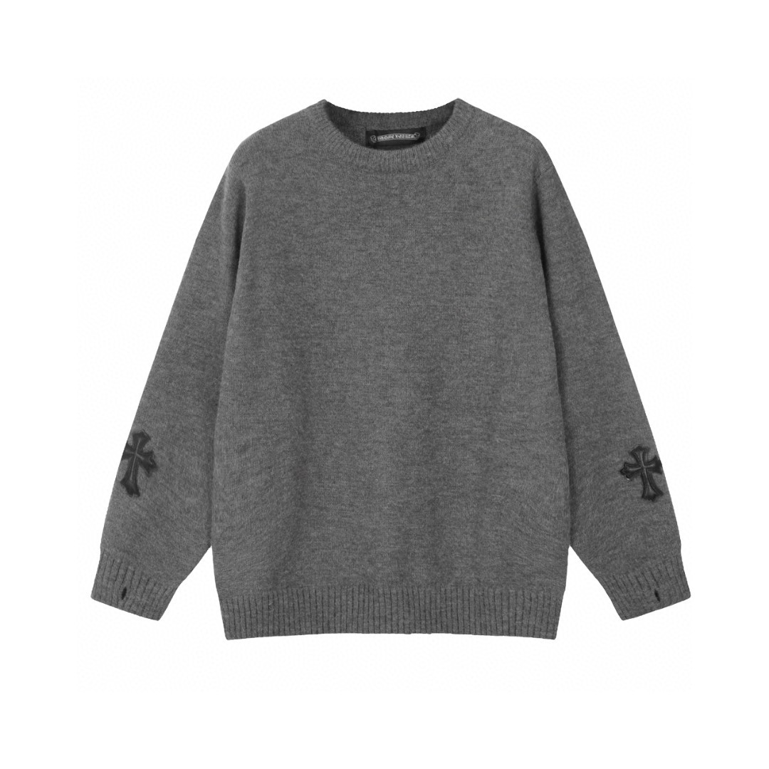 Chrome Hearts Clothing Sweatshirts Grey White Unisex Knitting Fall/Winter Collection Fashion Long Sleeve