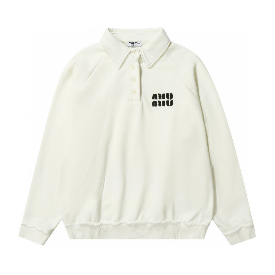 MiuMiu Clothing Polo Sweatshirts Grey White Embroidery Unisex Fall/Winter Collection Long Sleeve