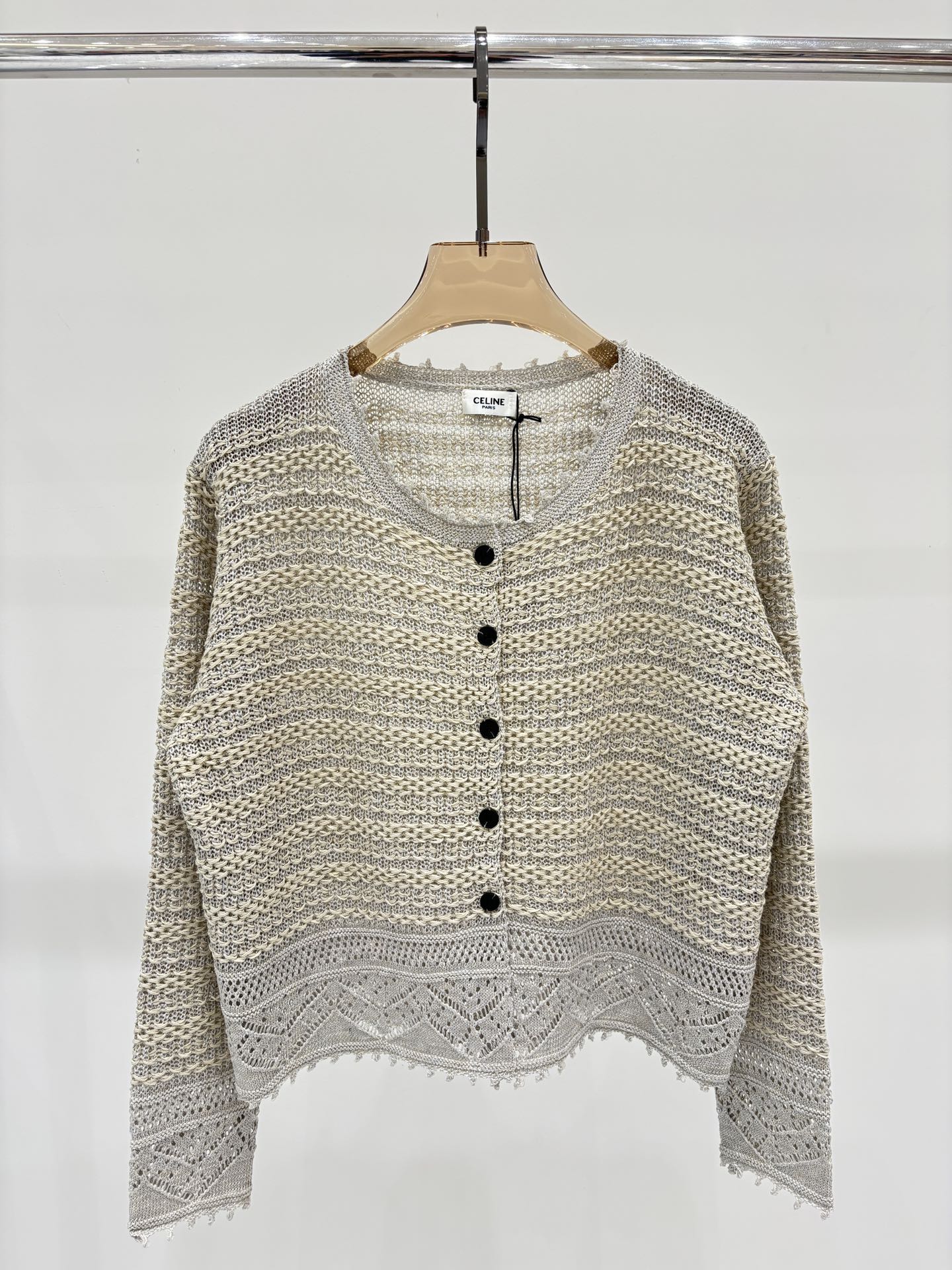 NO:455068,Sailin Cardigan｜25 summer new round collar mixed color striped hollow simple crochet design casual knit cardigan, alexander wang19860909赛林开衫｜25夏季新款圆领混色条纹镂空简约钩花设计休闲针织开衫,,alexander wang,Women's clothing