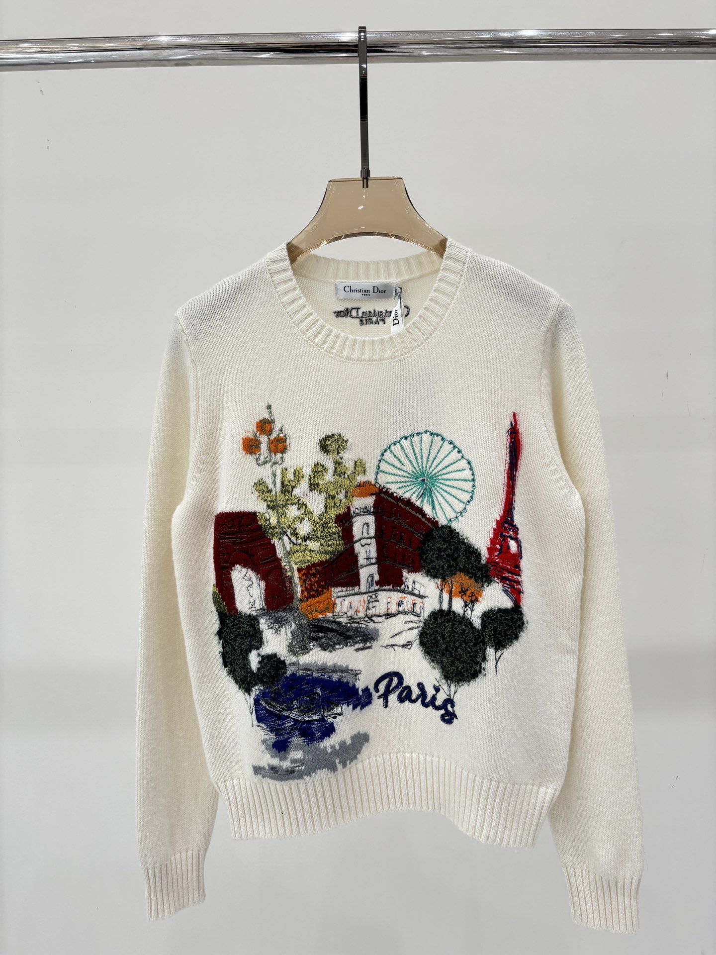 NO:455824,D Parent Long Sleeve | 25 Early Autumn New Round Neck Architectural Landscape Colorful Embroidery Jacquard Simple Casual Knitted Long Sleeve, Dior, Alexander Wang19860909D家长袖｜25早秋新款圆领建筑风景彩色刺绣提花简约休闲针织长袖,,dior,alexander wang,Women's clothing