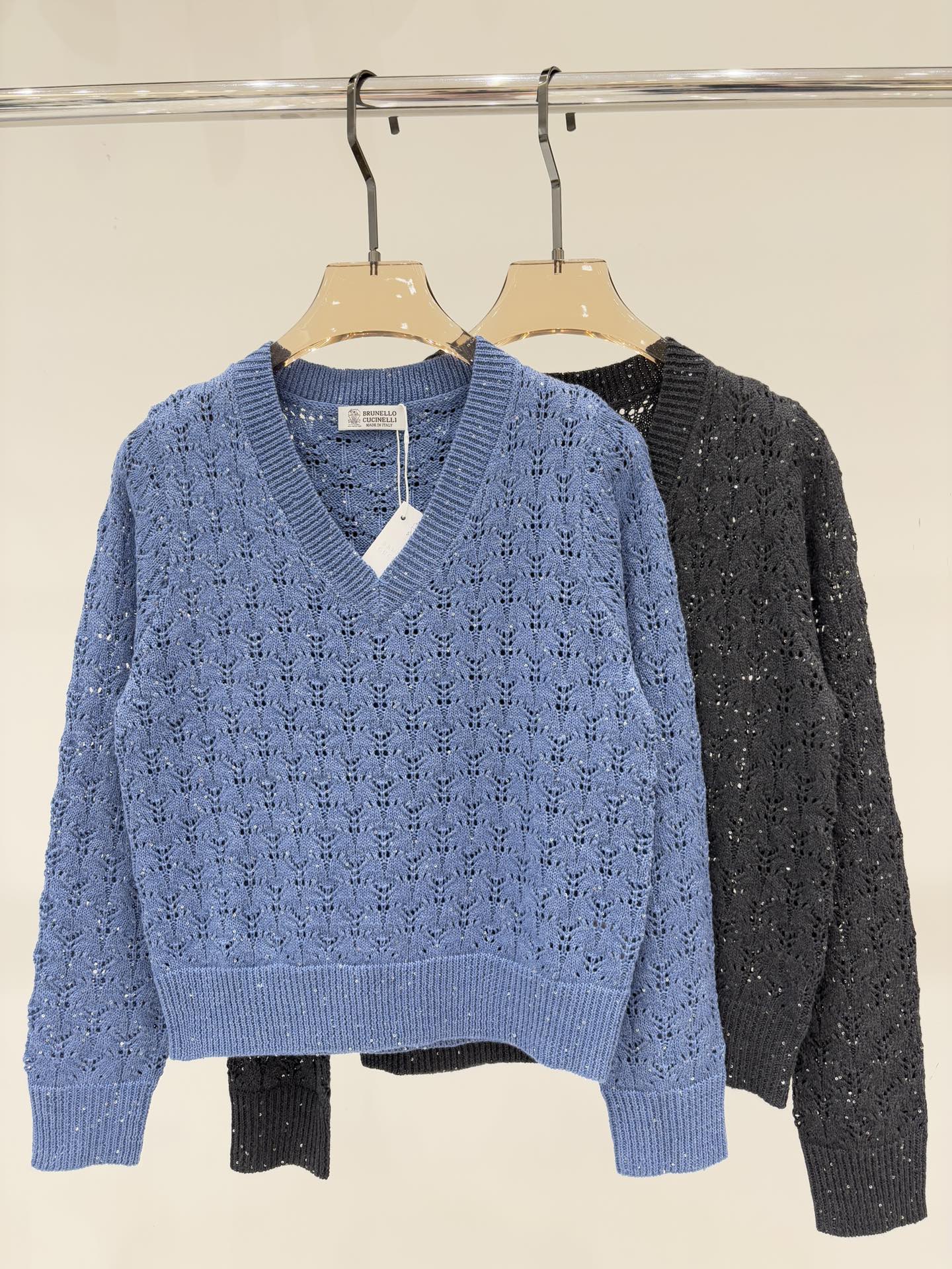 NO:492626,BC long sleeves | 25 early autumn new V-neck sequins decorative hollow pattern casual knitted long sleeves color gray blue charcoal gray sizeS M L,,alexander wang19860909BC长袖｜25早秋新款v领亮片装饰镂空花纹休闲针织长袖 颜色灰蓝 炭灰 sizeS M L,,alexander wang,Women's clothing