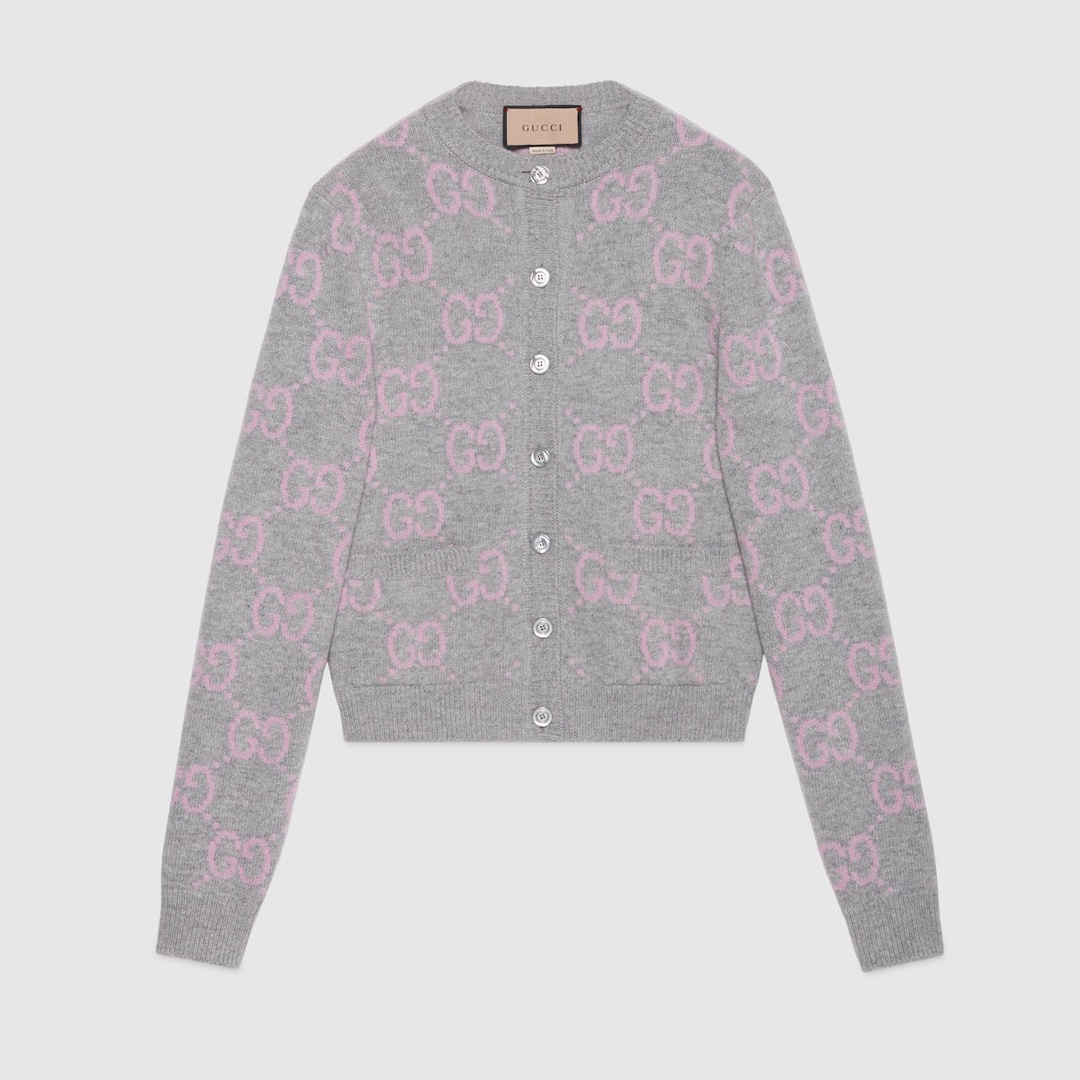 Gucci Kleding Cardigans Trui Grijs Lichtgrijs Roze Breien Wol