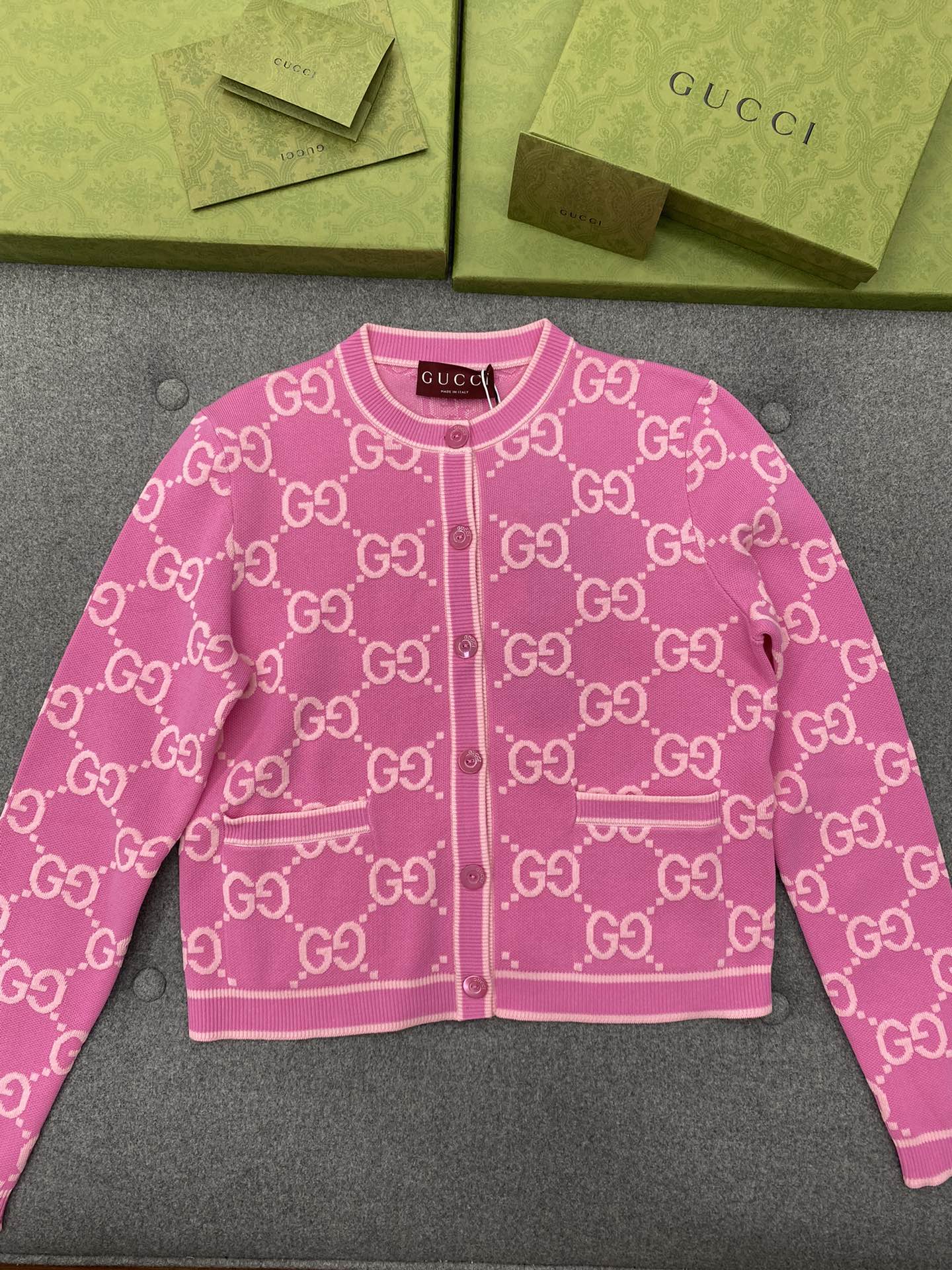 Gucci Kleding Cardigans Roze gekamd katoen Katoen Herfst/winter collectie