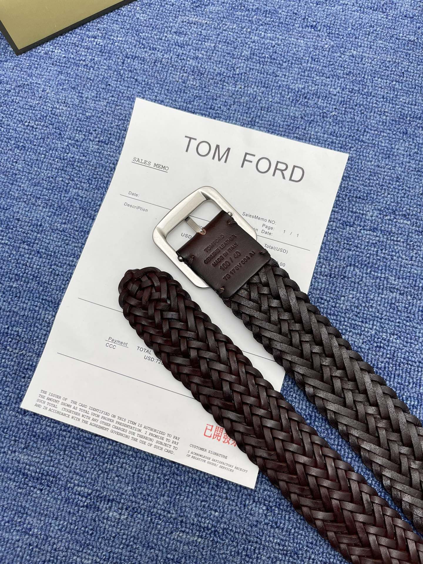 TOMFORD汤姆福特新品双面进口编织树膏皮简约商务男士腰带4.0cm宽配原版包装