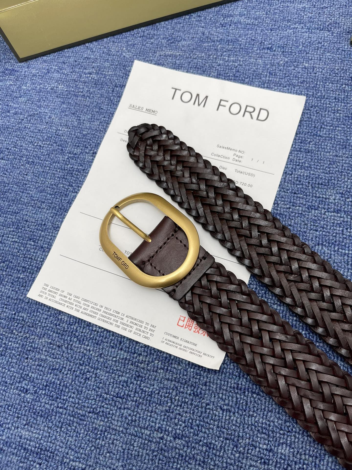 TOMFORD汤姆福特新品双面进口编织树膏皮简约商务男士腰带4.0cm宽配原版包装