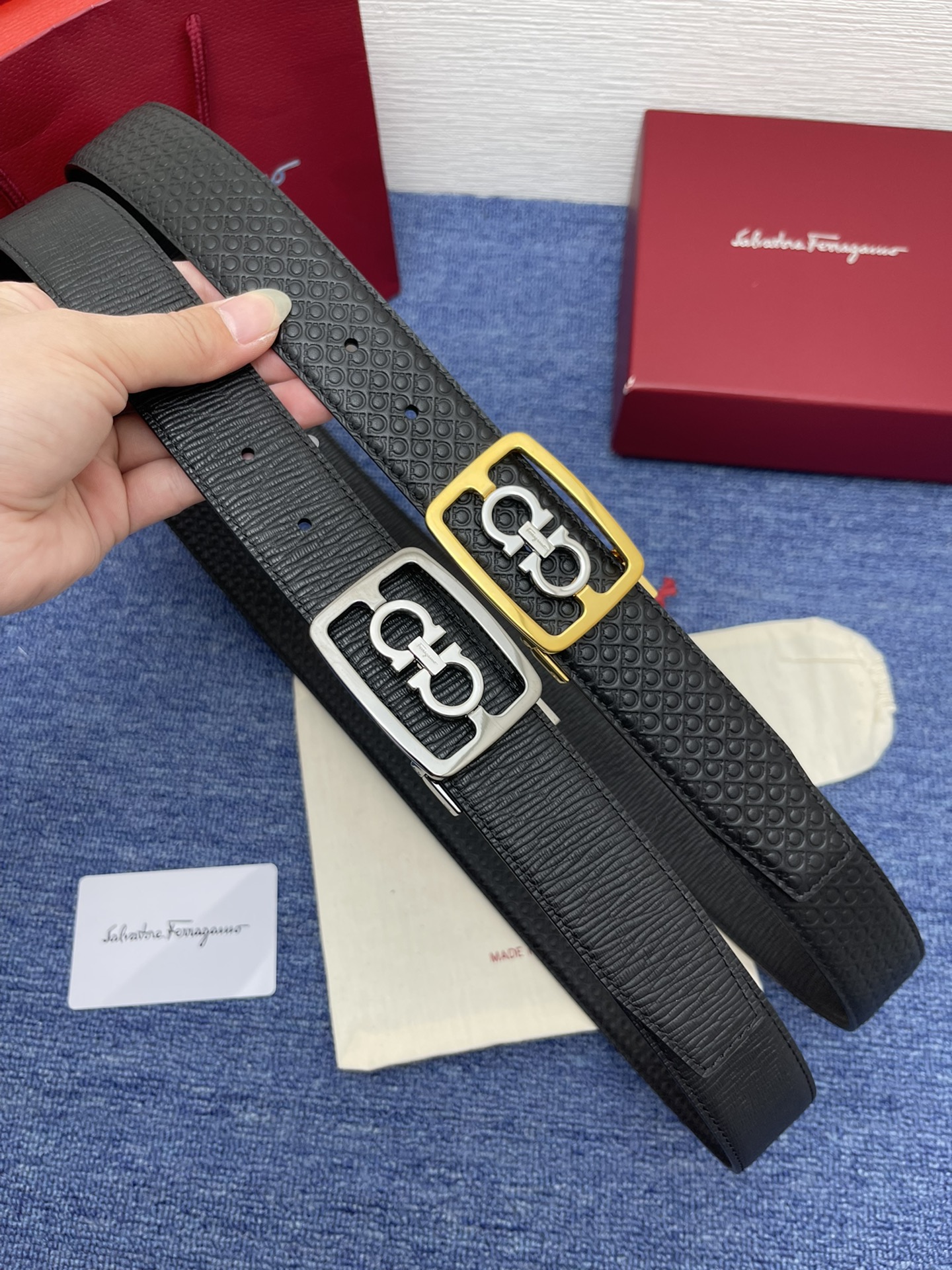 Ferragamo 3.5cm nuevo modelo de hebilla de placa de dos colores de calidad