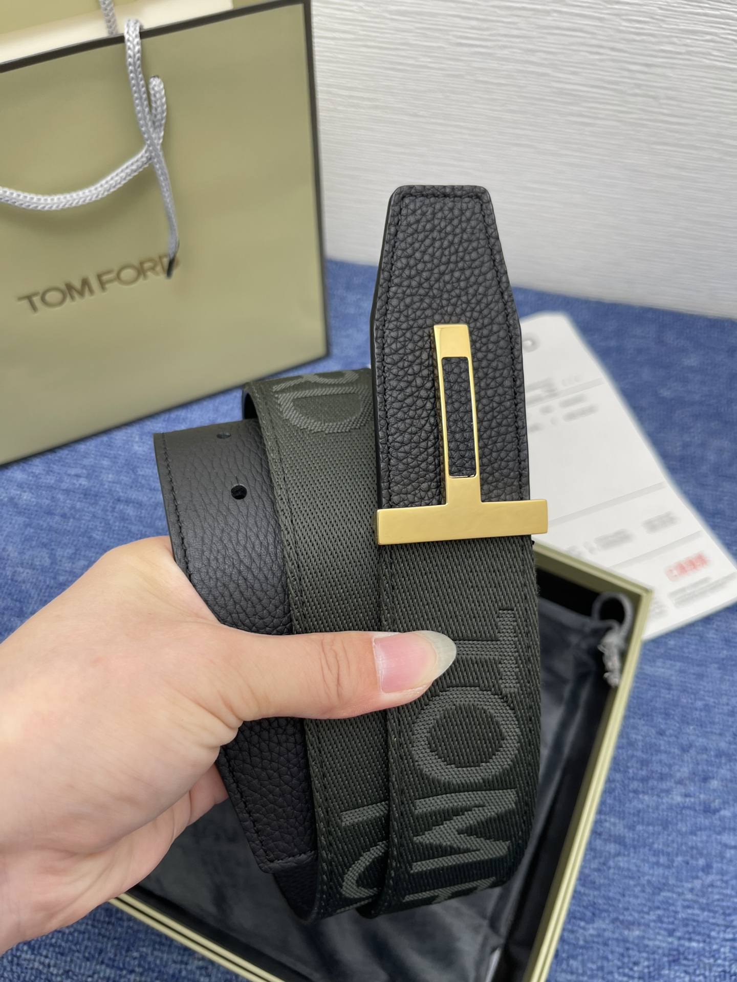 TOMFORD汤姆福特新品双面进口小牛皮简约商务男士腰带4.0cm宽