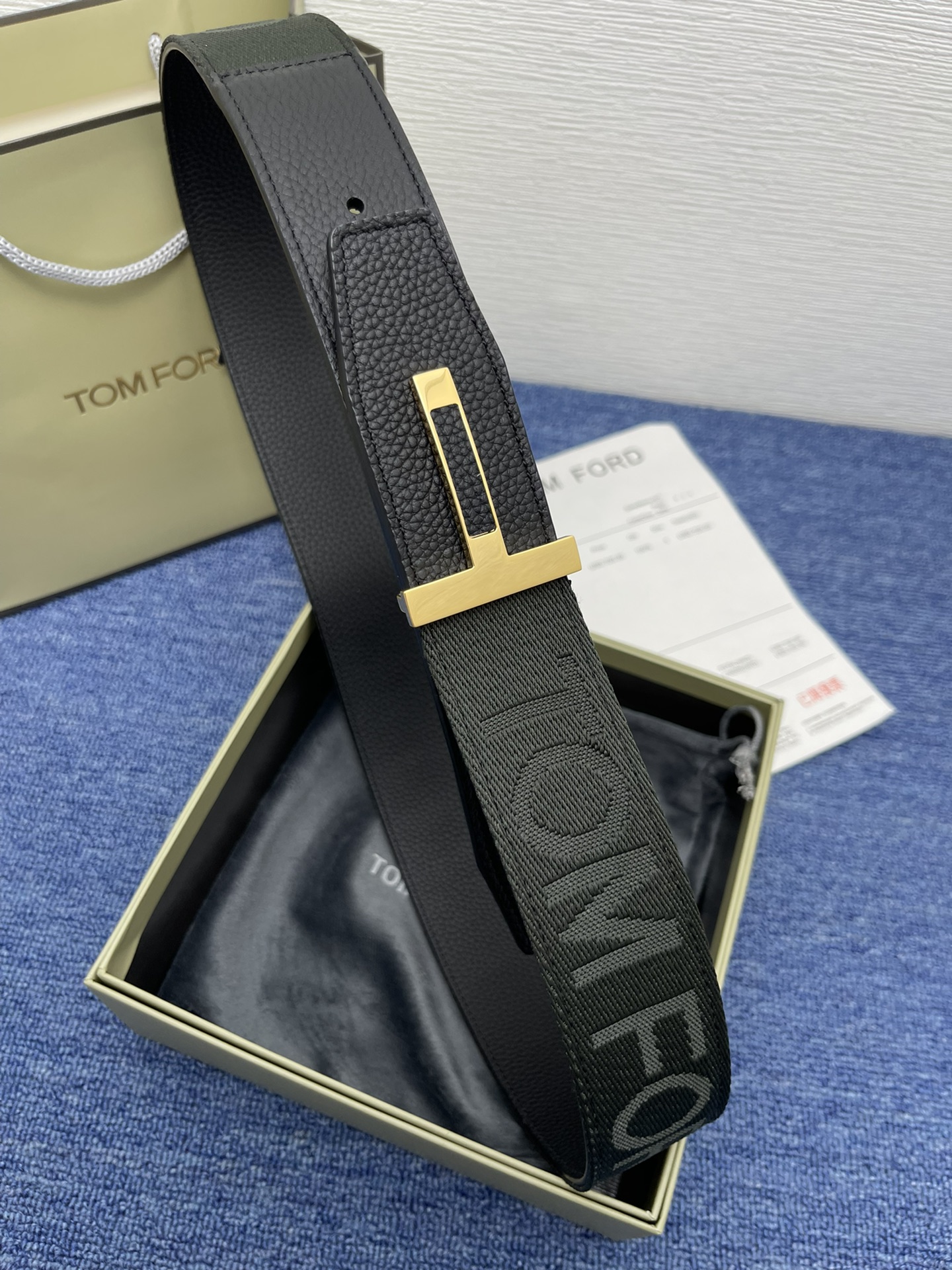 TOMFORD汤姆福特新品双面进口小牛皮简约商务男士腰带4.0cm宽