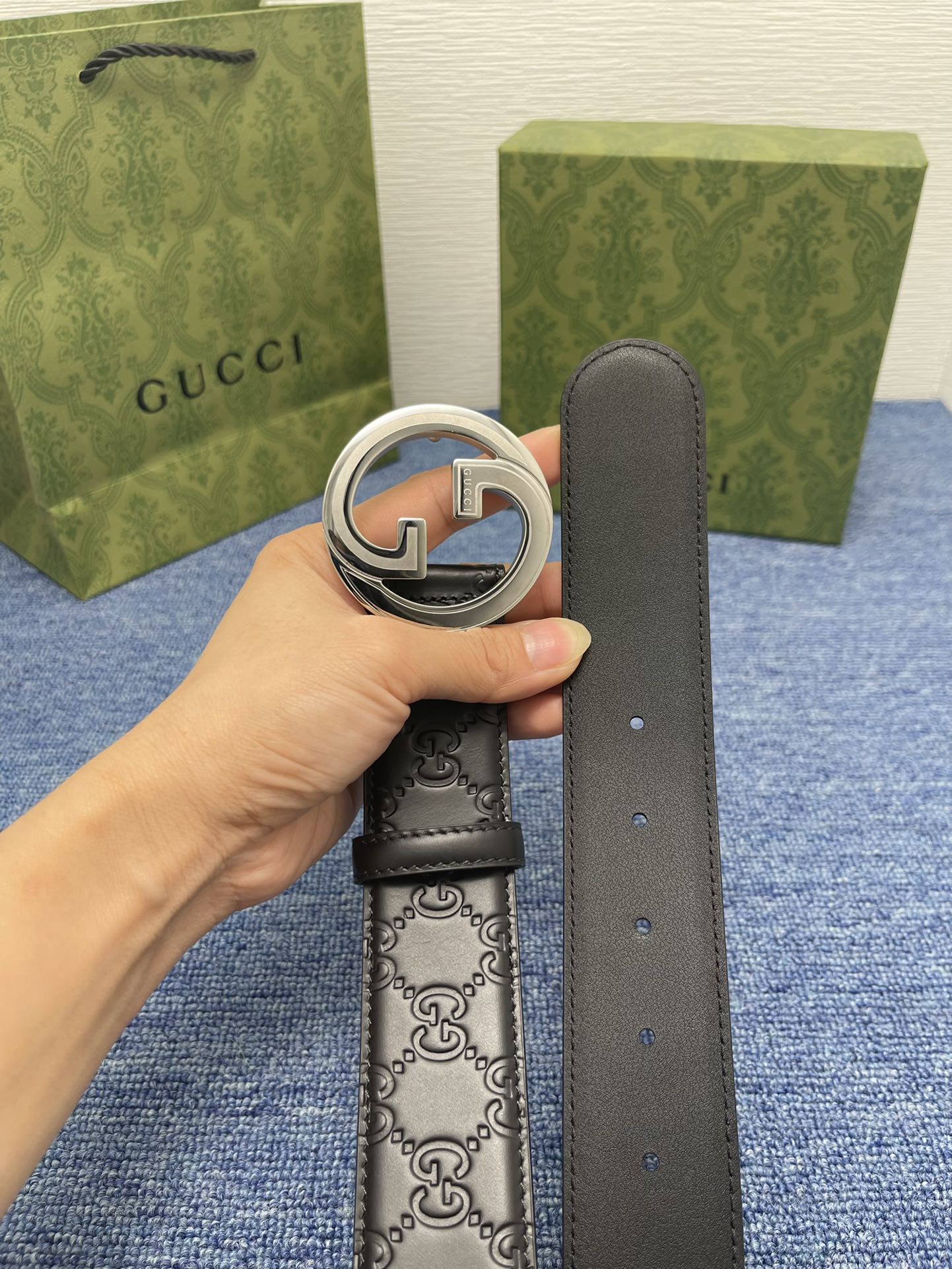 Gucci经典款进口原厂印花面搭配原版皮底精品钢扣宽4.0Cm经典永不过时款潮流大方时尚百搭