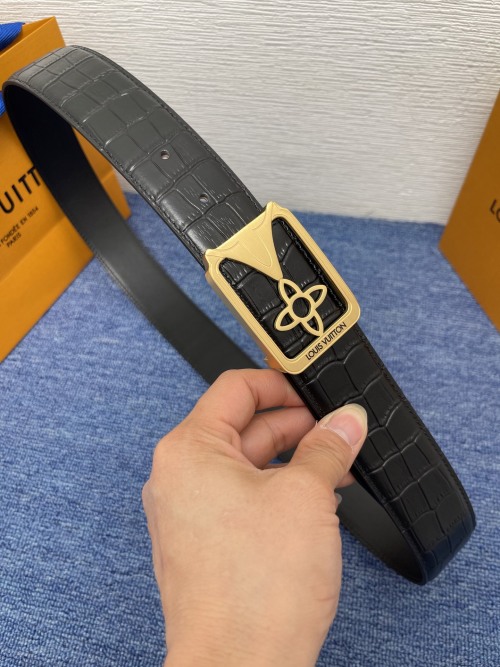 Louis Vuitton 4.0cm Monogram Leather Belt with LV Buckle 1 Louis Vuitton 4.0cm Monogram Leather Belt with LV Buckle