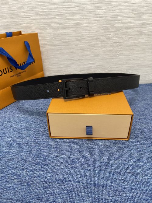 Louis Vuitton Classic Black Leather Belt with Signature Buckle, 3.5cm Width
