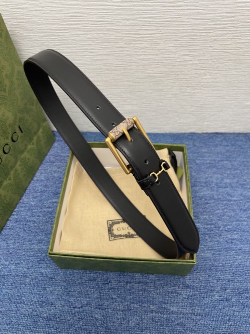Gucci Black Leather Belt With Gucci Supreme Canvas Buckle, 3cm Width 1 Gucci Black Leather Belt With Gucci Supreme Canvas Buckle, 3cm Width