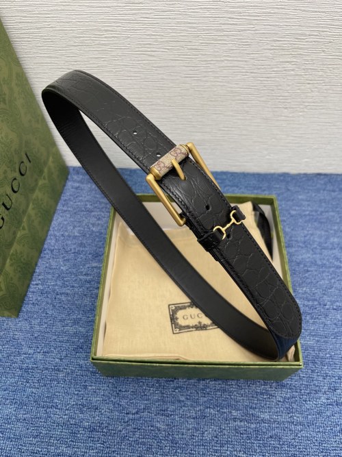 Gucci Black Leather Belt with Gold-Tone Buckle, 3cm Width 1 Gucci Black Leather Belt with Gold-Tone Buckle, 3cm Width