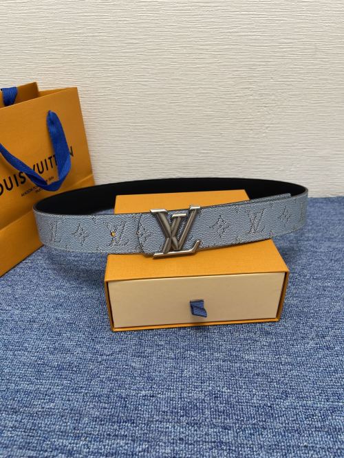 Louis Vuitton Monogram 4.0cm Belt in Blue with LV Buckle 1 Louis Vuitton Monogram 4.0cm Belt in Blue with LV Buckle