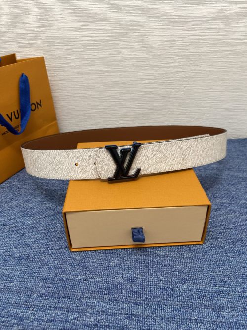 Louis Vuitton Monogram Leather Belt with LV Initial Buckle, 4.0cm 1 Louis Vuitton Monogram Leather Belt with LV Initial Buckle, 4.0cm