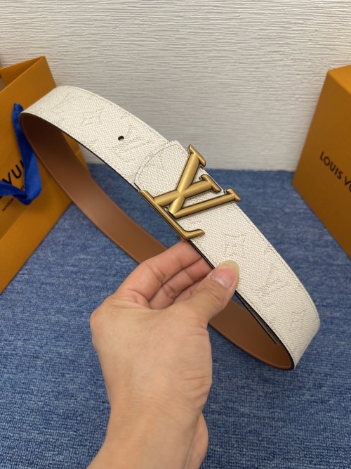 Louis Vuitton 4.0cm Monogram Leather Belt with Gold LV Buckle 1 Louis Vuitton 4.0cm Monogram Leather Belt with Gold LV Buckle