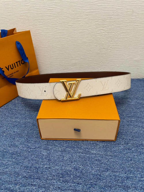 Louis Vuitton 4.0cm Monogram Leather Belt with Gold LV Buckle