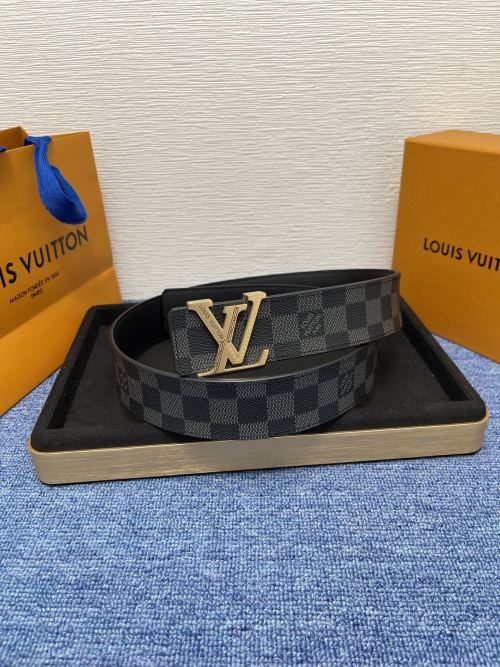 Louis Vuitton 4.0cm Monogram Damier Belt with LV Buckle, Black/Gray 1 Louis Vuitton 4.0cm Monogram Damier Belt with LV Buckle, Black/Gray