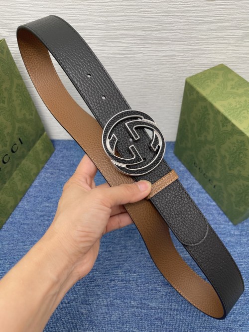 Gucci Signature Leather Belt with Double G Buckle, Black/Brown, 4.0cm
