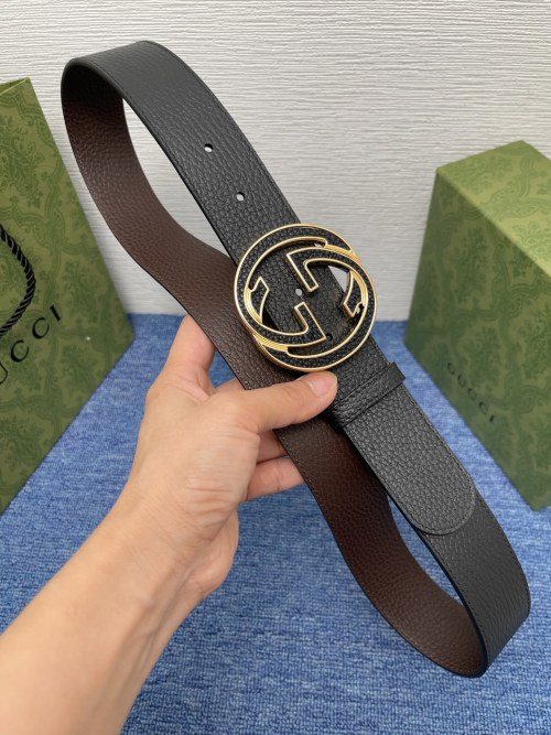 Gucci Signature Leather Belt with Double G Buckle,4 cm Width, Black