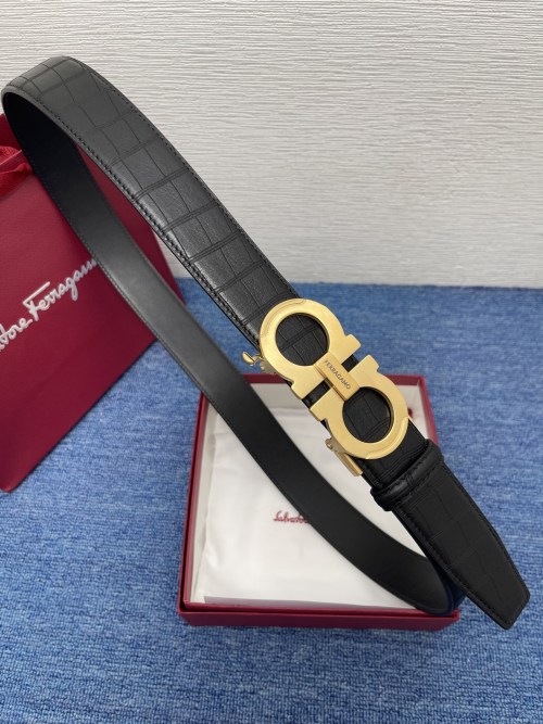 Salvatore Ferragamo Men's Gancini Reversible Leather Belt,3.5 cm 1 Salvatore Ferragamo Men's Gancini Reversible Leather Belt,3.5 cm