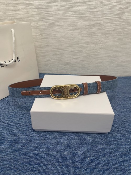 Celine Women's Belt - Denim & Calfskin with Gold-Tone Buckle (2.5 cm) 1 Celine Women's Belt - Denim & Calfskin with Gold-Tone Buckle (2.5 cm)