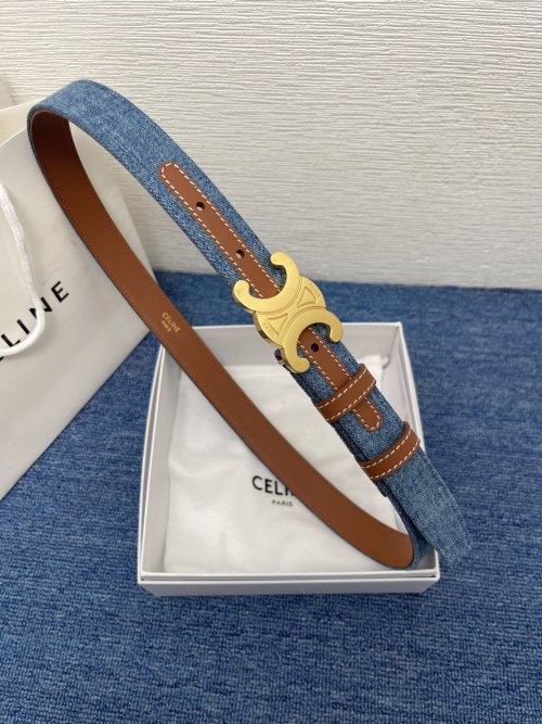Celine Women's Belt 2.5CM - Reversible Leather and Denim with Gold Buckle 1 Celine Women's Belt 2.5CM - Reversible Leather and Denim with Gold Buckle