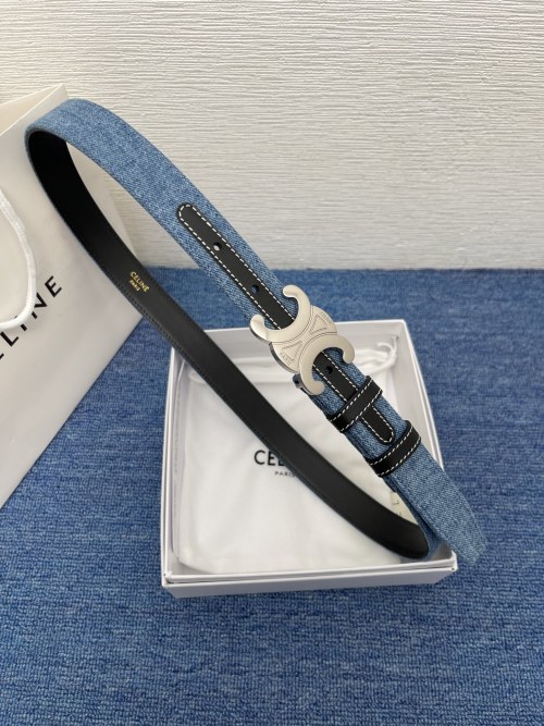 Celine Women's Denim Triomphe Belt with Palladium Finish Buckle 1 Celine Women's Denim Triomphe Belt with Palladium Finish Buckle