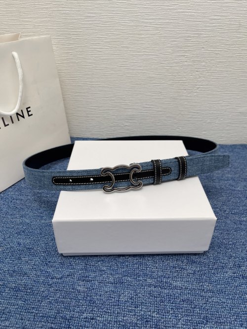 Celine Women's Double-Sided Denim Belt with Palladium and Silver Finish Buckle 1 Celine Women's Double-Sided Denim Belt with Palladium and Silver Finish Buckle
