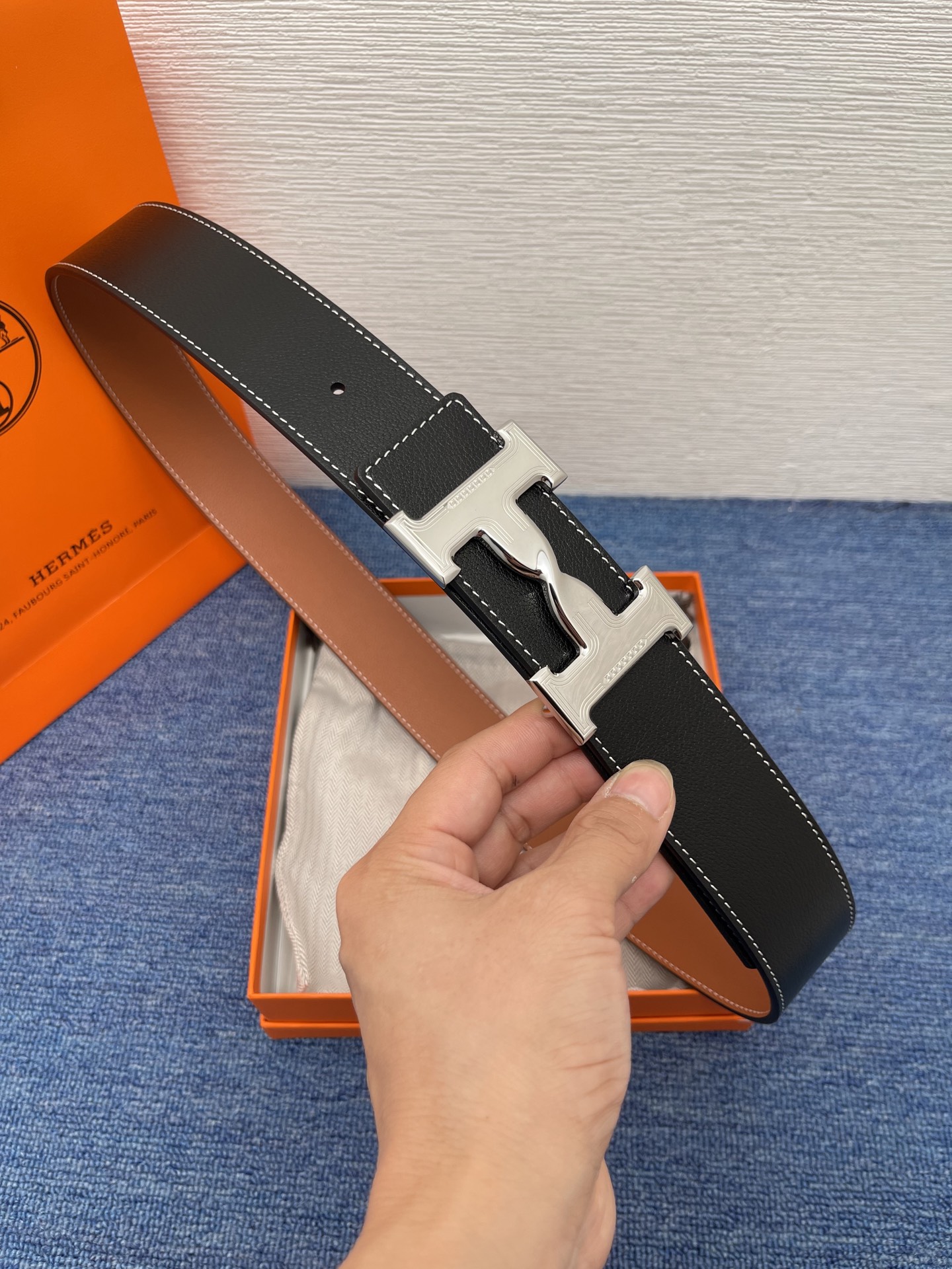 Hermes Style Black Leather Men's Belts Lookbook Reference image 1