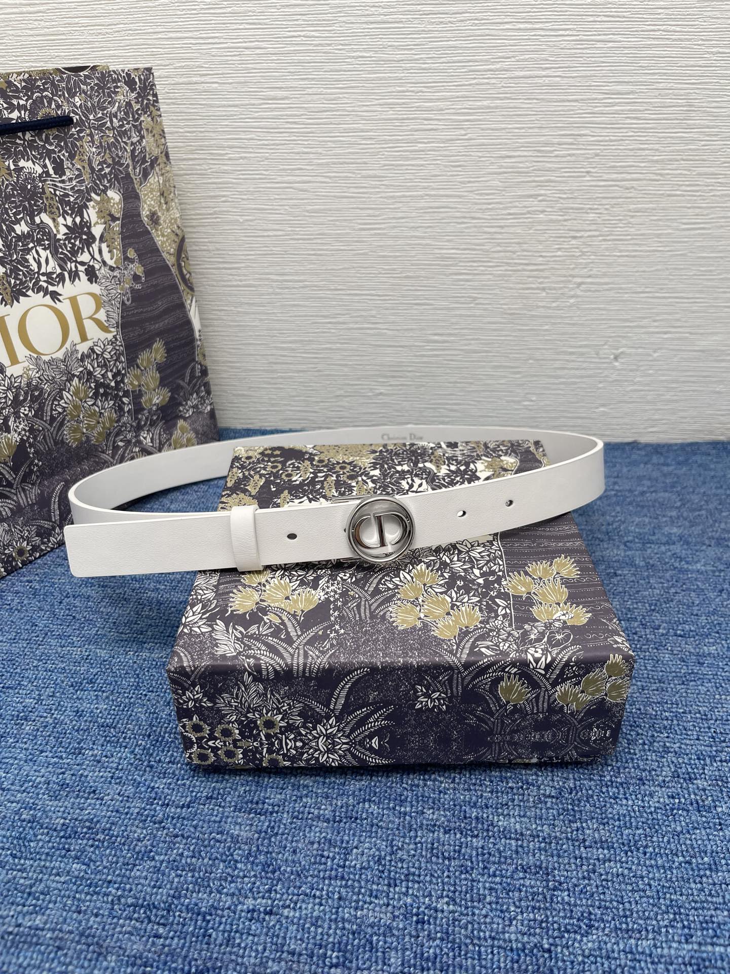 Dior 30 Montaigne White Smooth Calfskin Belt with CD Buckle, 25 mm 2 i1754372176159 5276 0 1