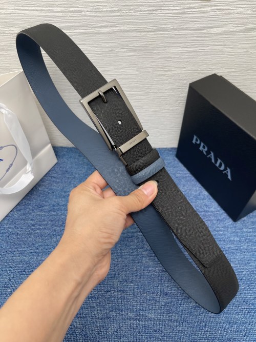 Prada Men's Reversible Leather Belt 3.4cm - Stylish and Versatile Accessory 1 Prada Men's Reversible Leather Belt 3.4cm - Stylish and Versatile Accessory