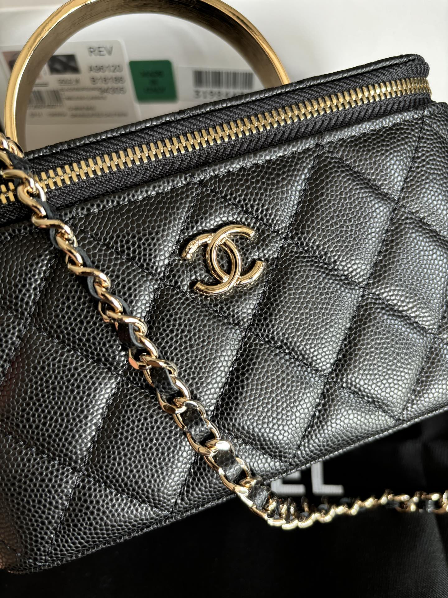 Chanel 24A Handle Small Cosmetic Bag Caviar Leather, Black - Model: 96120 10 i1733652390 2058 8