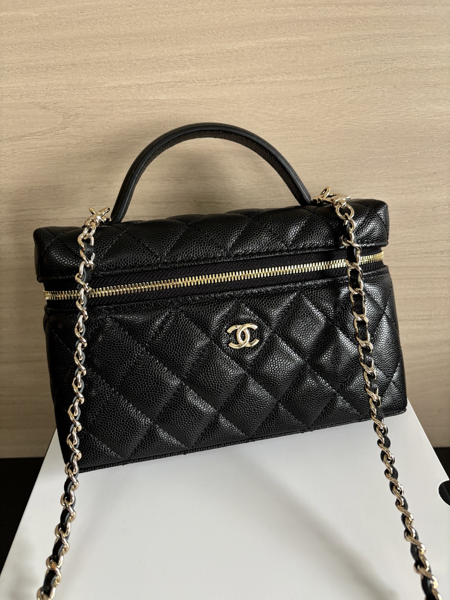 Chanel Black Quilted Handbag with Chain Strap, Small Logo, Vanity Bag 1 i1741323979579 398 0 0