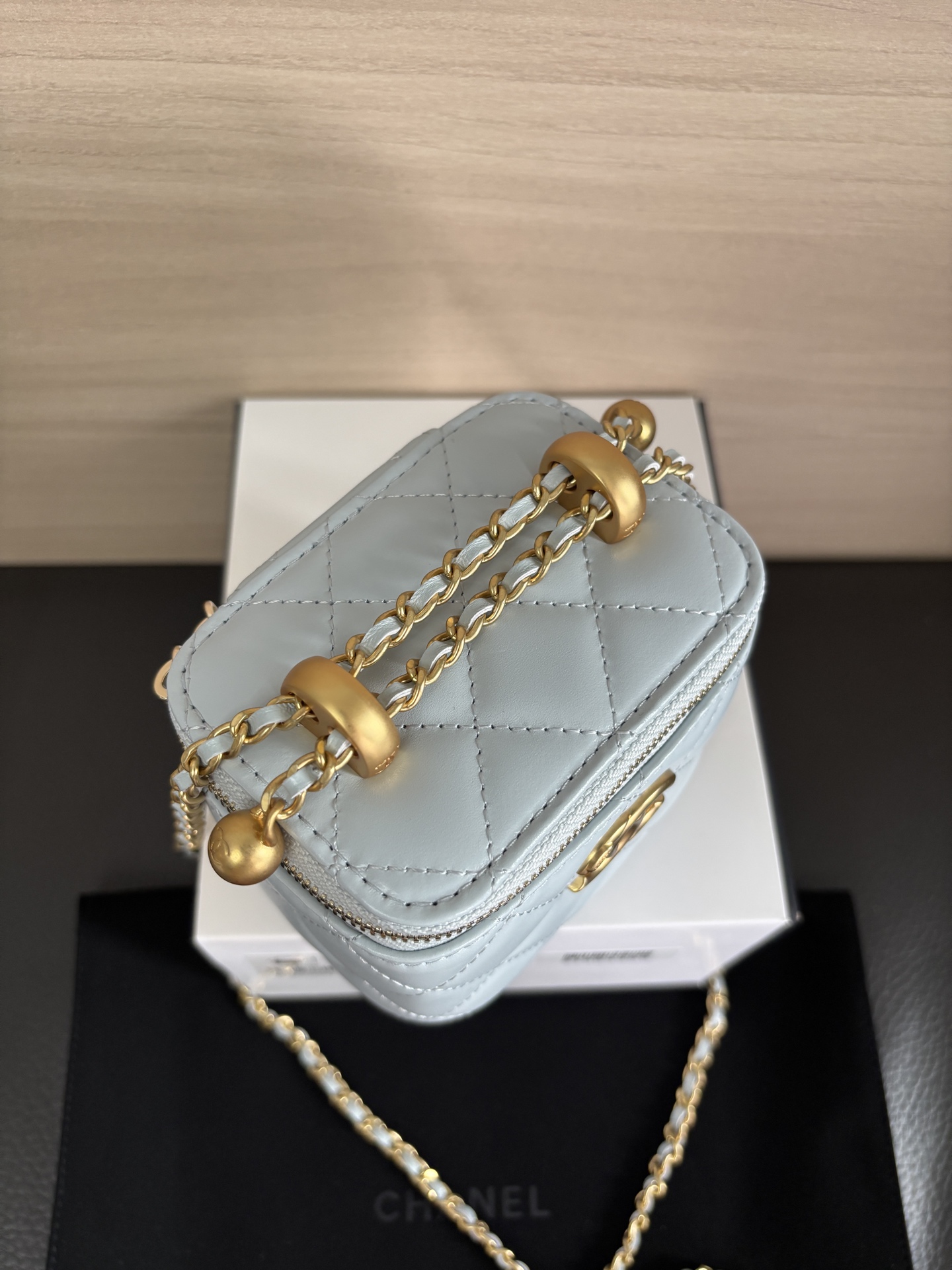 Chanel 25 Spring/Summer Light Blue Leather Double Gold Ball Vanity Bag 6 i1748156625385 5961 0 5