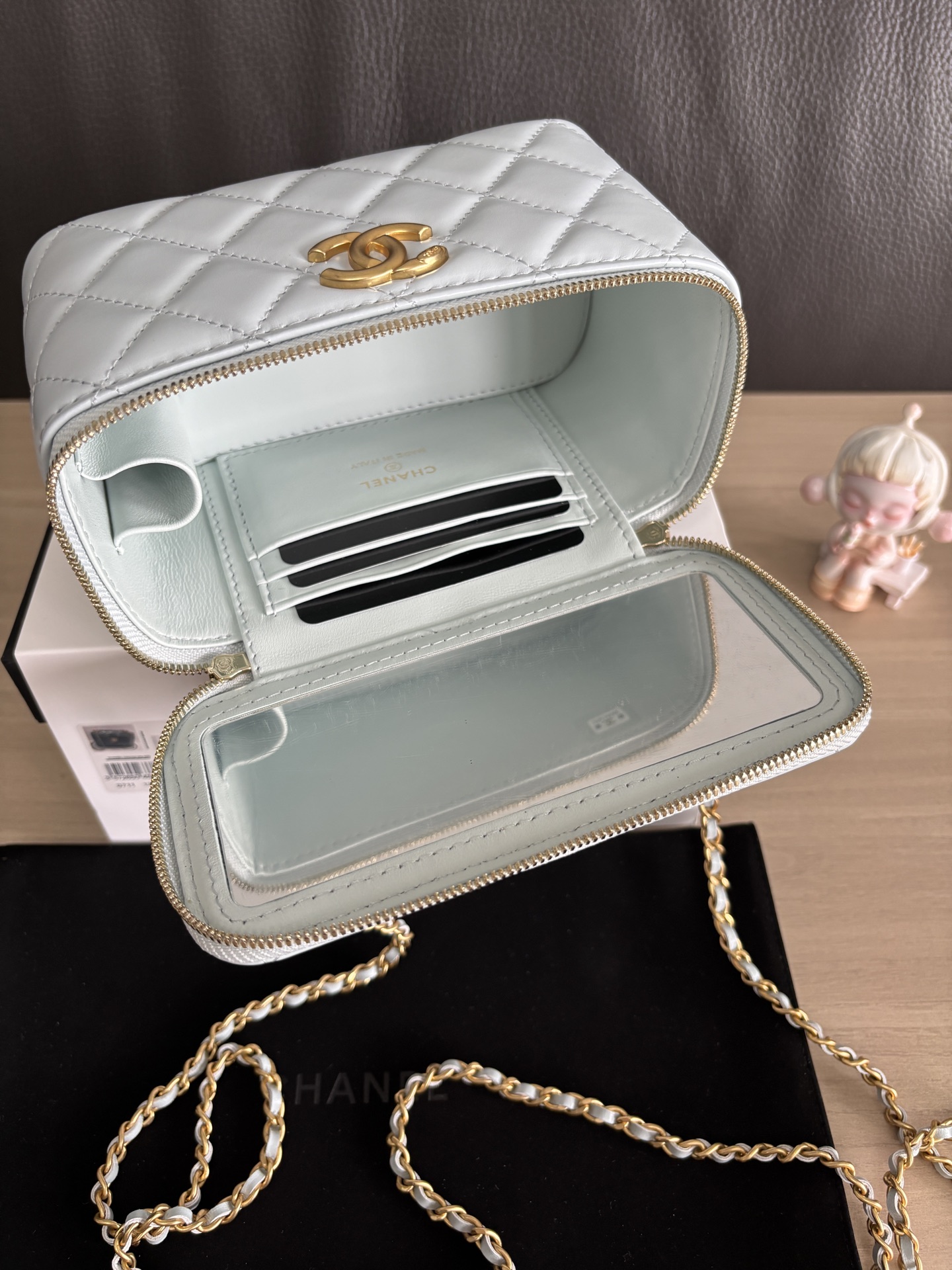 Chanel Vanity Case Bag, 17cm, Light Blue Leather with Golden Chain 7 i1748312831312 2606 0 6